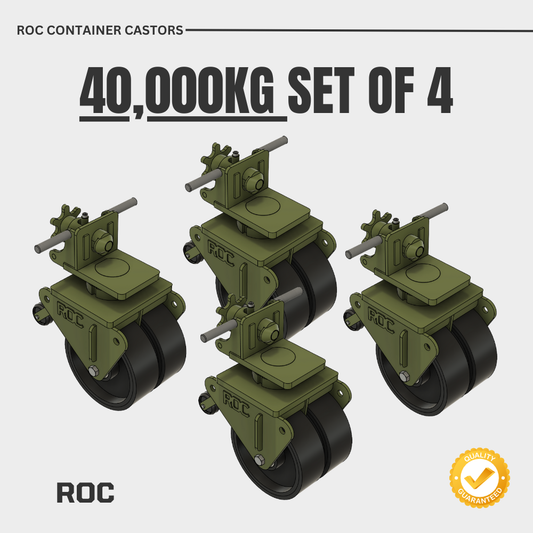 Set of four green ROC container castors with a white background