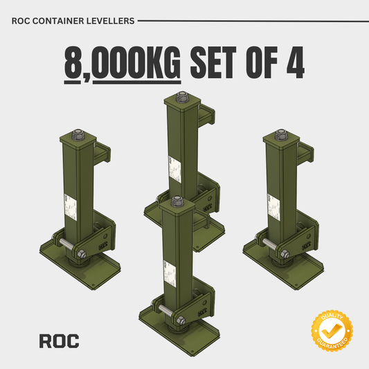 Set of four ROC container levellers with a weight capacity of 8,000KG on a white background.