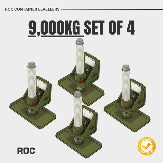 Set of four ROC container levellers with text indicating weight capacity on a white background.