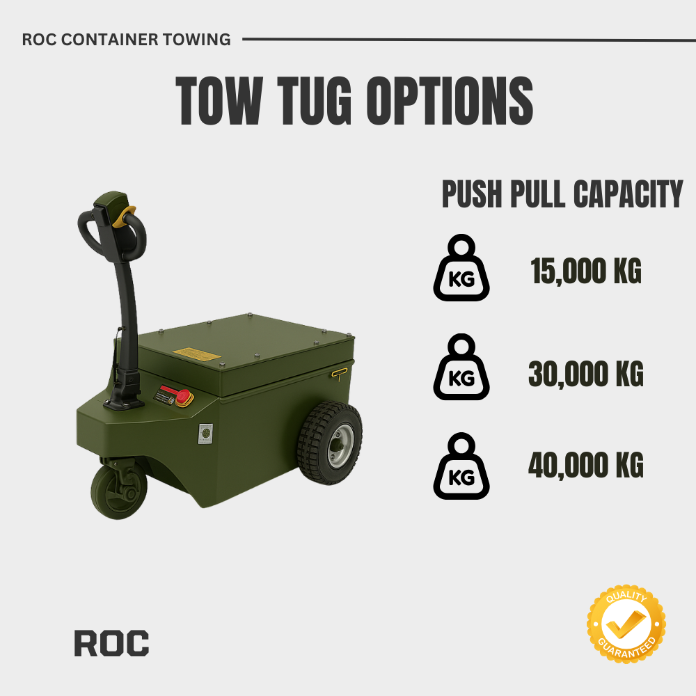 Green tow tug with push pull capacity options on a white background