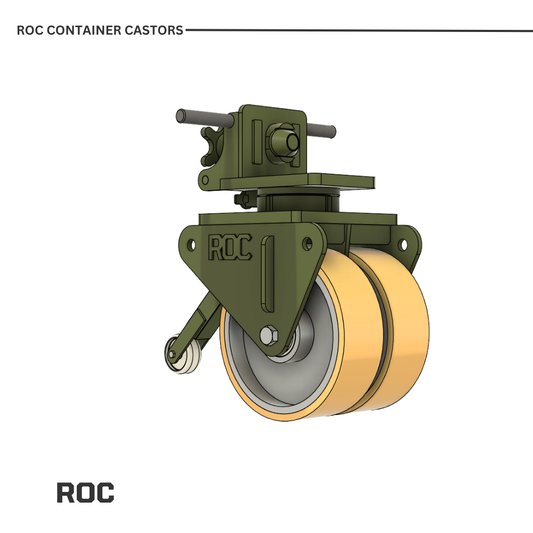 ROC container caster with polyurethane wheel on a white background