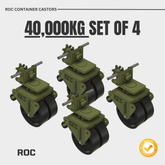 Set of four green ROC container castors with a white background