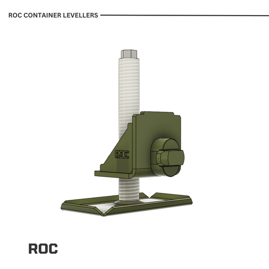 Green ROC container leveller on a white background